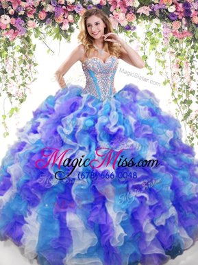 Amazing Organza Sweetheart Sleeveless Lace Up Beading and Ruffles Sweet 16 Quinceanera Dress in Multi-color