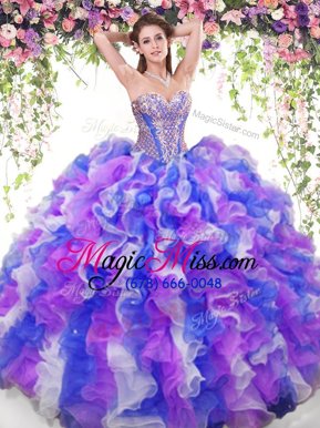 Glittering Multi-color 15 Quinceanera Dress Military Ball and Sweet 16 and Quinceanera and For with Beading and Ruffles Sweetheart Sleeveless Lace Up