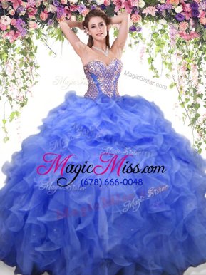 On Sale Royal Blue Sweetheart Lace Up Beading and Ruffles Quinceanera Gowns Sleeveless