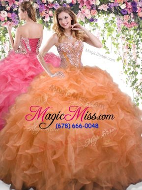Luxury Orange Lace Up Sweet 16 Dresses Beading and Ruffles Sleeveless Floor Length