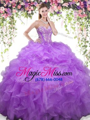 Custom Made Lavender Sleeveless Beading and Ruffles Floor Length Quinceanera Dress