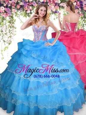 Designer Sweetheart Sleeveless Organza Quince Ball Gowns Beading and Ruffled Layers and Pick Ups Lace Up