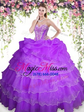 Fabulous Sleeveless Lace Up Floor Length Beading and Ruffled Layers and Pick Ups 15 Quinceanera Dress