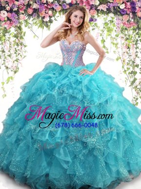 Affordable Organza Sleeveless Floor Length Quince Ball Gowns and Beading and Ruffles