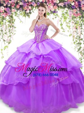 Exquisite Lavender Sleeveless Beading and Ruffled Layers Floor Length Quinceanera Dress