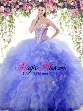 Ideal Lavender Lace Up Vestidos de Quinceanera Beading and Ruffles Sleeveless Floor Length