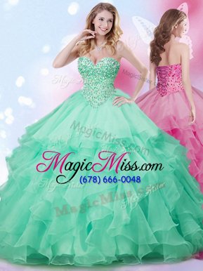 Most Popular Apple Green Sweetheart Neckline Beading and Ruffles Sweet 16 Dresses Sleeveless Lace Up