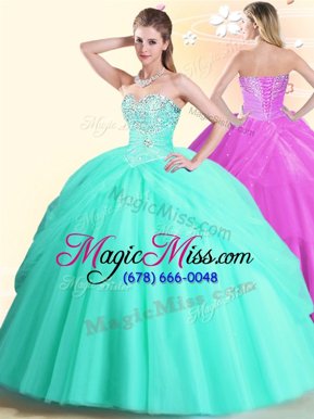 Sleeveless Floor Length Beading Lace Up 15th Birthday Dress with Apple Green