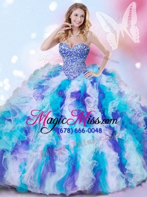 Stunning Multi-color Organza Lace Up Sweetheart Sleeveless Quinceanera Gown Beading and Ruffles