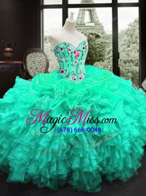 Lovely Floor Length Ball Gowns Sleeveless Turquoise 15th Birthday Dress Lace Up