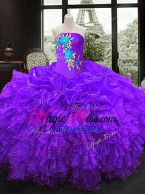 Beautiful Sleeveless Embroidery Lace Up Ball Gown Prom Dress