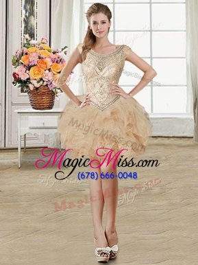 Mini Length Champagne Cocktail Dresses Scoop Sleeveless Lace Up