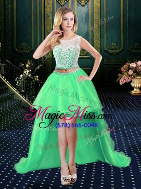 Dramatic Scoop Lace Junior Homecoming Dress Clasp Handle Sleeveless High Low
