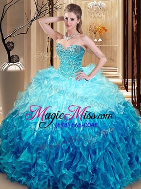 Simple Sweetheart Sleeveless Quinceanera Gowns Asymmetrical Beading and Ruffles Multi-color Organza