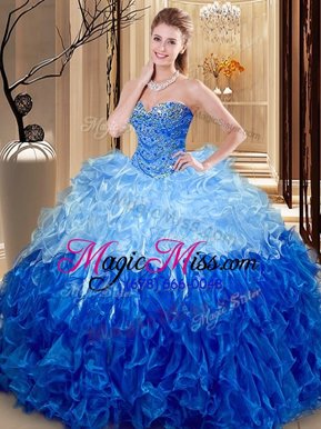 Artistic Floor Length Multi-color Sweet 16 Quinceanera Dress Organza Sleeveless Beading and Ruffles