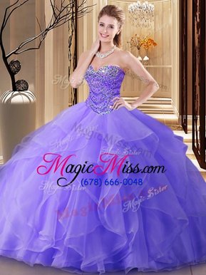 Exceptional Lavender Ball Gowns Tulle Sweetheart Sleeveless Beading Floor Length Lace Up 15th Birthday Dress