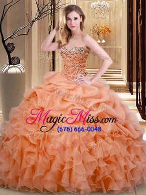 Extravagant Pick Ups Ball Gowns Quinceanera Gown Orange Sweetheart Organza Sleeveless Floor Length Lace Up