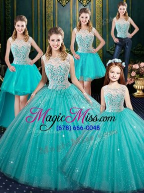 Deluxe Floor Length Ball Gowns Sleeveless Aqua Blue Sweet 16 Dresses Lace Up