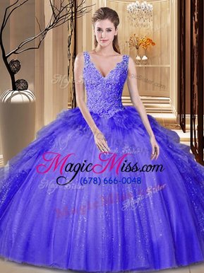 Sequins Floor Length Lavender Quince Ball Gowns V-neck Sleeveless Backless