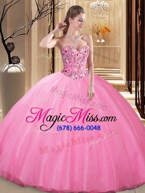 New Style Ball Gowns Quinceanera Gowns Rose Pink Sweetheart Tulle Sleeveless Floor Length Lace Up