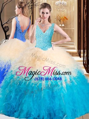 Beautiful Sleeveless Appliques and Ruffles Zipper Quinceanera Gowns