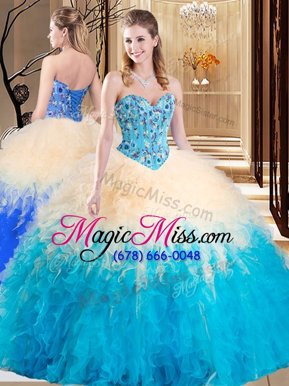 Classical Multi-color Ball Gowns Sweetheart Sleeveless Tulle Floor Length Lace Up Embroidery and Ruffles Sweet 16 Dress