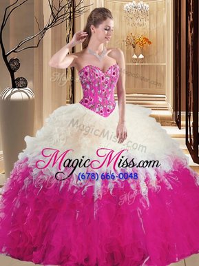 Clearance Multi-color Ball Gowns Sleeveless Tulle Floor Length Lace Up Embroidery and Ruffles 15 Quinceanera Dress