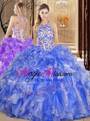 Fabulous Scoop Floor Length Ball Gowns Sleeveless Blue Sweet 16 Dress Backless