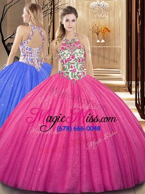 Best Selling Scoop Backless Tulle Sleeveless Floor Length Ball Gown Prom Dress and Embroidery and Sequins