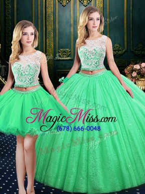 Customized Three Piece Scoop Sleeveless Lace and Sequins Lace Up Sweet 16 Quinceanera Dress