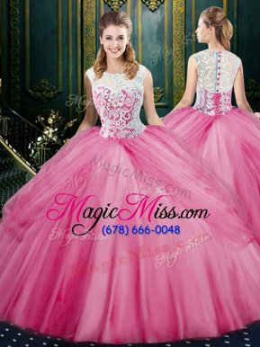 Nice Scoop Pick Ups Floor Length Ball Gowns Sleeveless Rose Pink Ball Gown Prom Dress Zipper