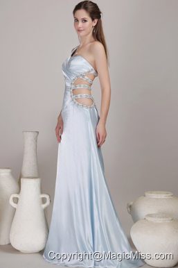 Light Blue Column/Sheath One Shoulder Floor-length Taffeta Beading Prom Dress