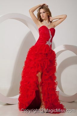 Red Column Sweetheart High-Low Organza Beading Prom / Evening Dress