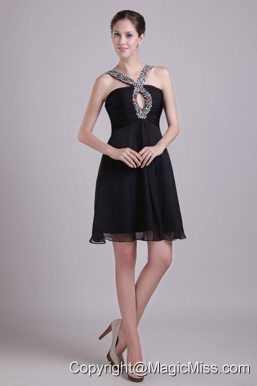 Black Empire V-neck Short Chiffon Beading Prom / Cocktail Dress