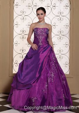 Modest Purple Prom Dress For 2013 Taffeta and Organza With Embroidery