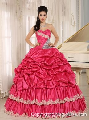 2013 Hot Pink Beaded Appliques and Pick-ups Quinceanera Dress For Custom Made In Koloa City Hawaii