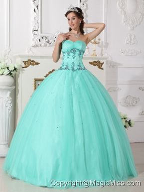Green Ball Gown Sweetheart Floor-length Tulle and Taffeta Beading Quinceanera Dress