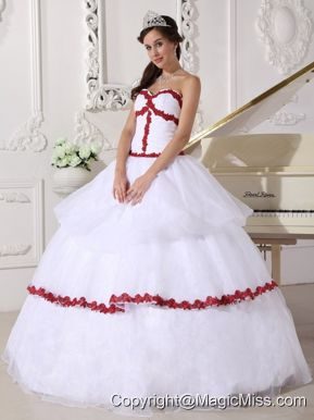 White and Wine Red Ball Gown Sweetheart Floor-length Organza Appliques Quinceanera Dress