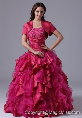 Ball Gown Fuchsia Ruffles Beaded Decorate Bust Quinceanera Dress With Ruch In Maine