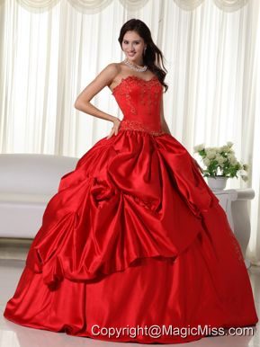 Red Ball Gown Sweetheart Floor-length Floor-length Embroidery Quinceanera Dress
