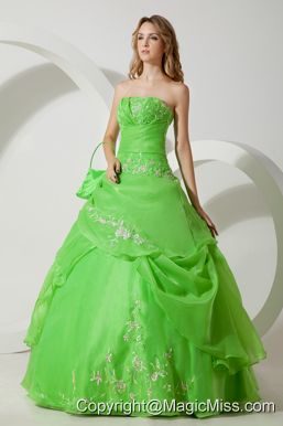 Green Ball Gown Strapless Floor-length Chiffon Embroidery Quinceanera Dress