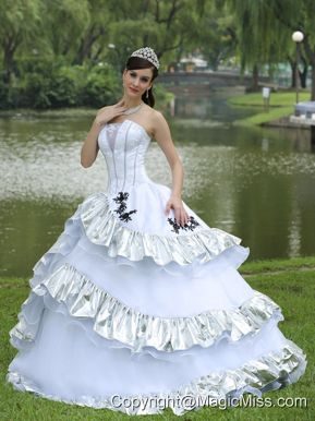 Ball Gown 2013 Quinceanera Dress For Military Ball Appliques On Taffeta Organza Strapless