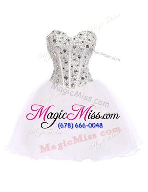 Dazzling Ball Gowns Evening Party Dresses White Sweetheart Organza Sleeveless Mini Length Lace Up