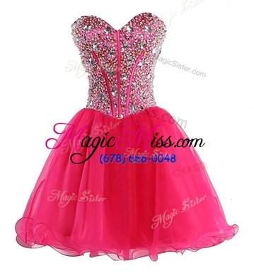 Glorious Coral Red Ball Gowns Sweetheart Sleeveless Organza Mini Length Lace Up Beading Prom Dresses