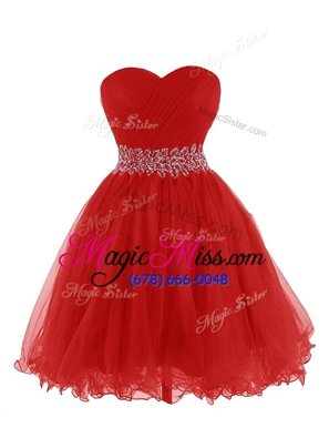 Fantastic Empire Prom Dress Red Sweetheart Organza Sleeveless Mini Length Lace Up