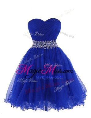 Beautiful Empire Evening Wear Royal Blue Sweetheart Organza Sleeveless Mini Length Lace Up