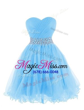 Stunning Baby Blue Sweetheart Neckline Belt Prom Dress Sleeveless Lace Up