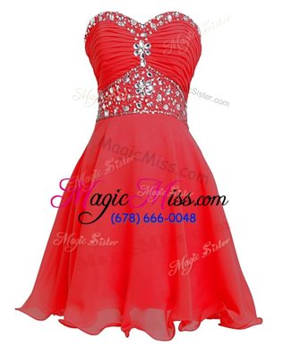 Sexy Sleeveless Lace Up Mini Length Beading and Belt Prom Party Dress