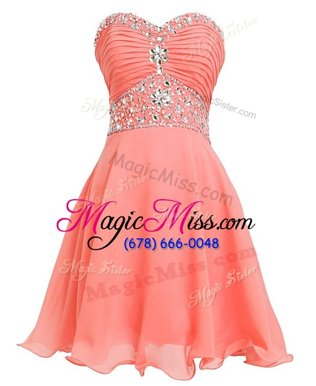 Modern Orange Red Lace Up Prom Evening Gown Beading and Belt Sleeveless Mini Length