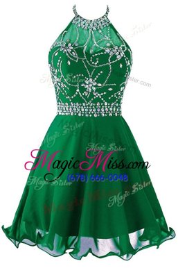 Graceful Scoop Dark Green Organza Zipper Homecoming Dress Sleeveless Mini Length Beading and Belt